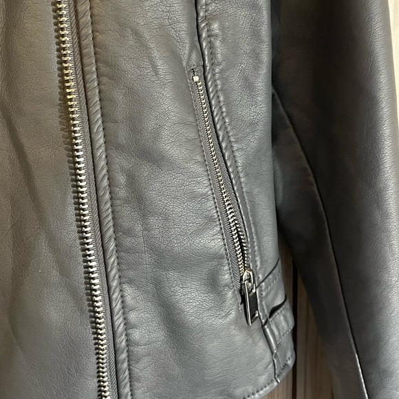 Grey Faux Leather Moto Jacket - Picture 5 of 8